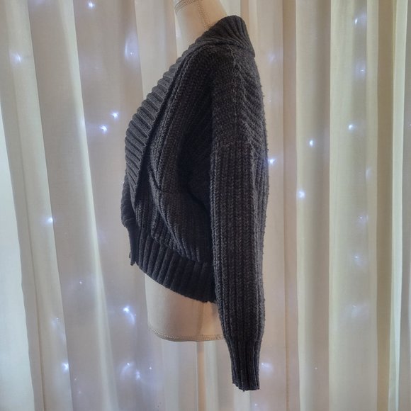 Anthropologie Deep V Cardigan Sweater Button Gray Carbon Oversized Chunky Knit - Picture 4 of 12